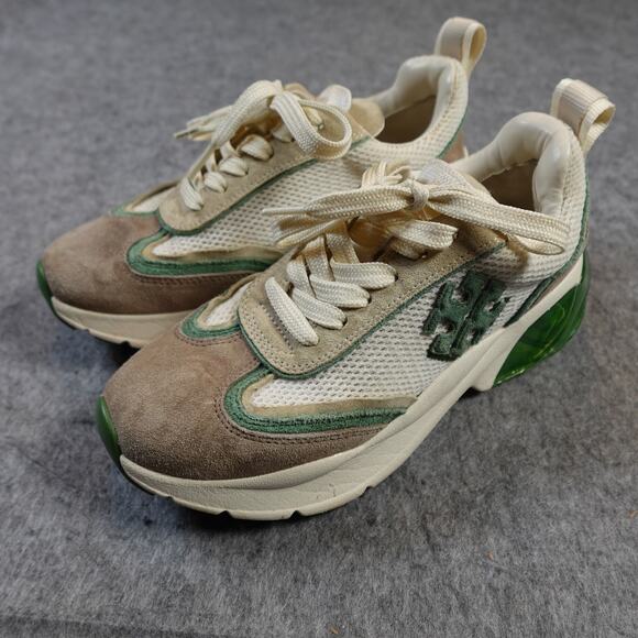 Tory Burch Shoes - Tory Burch Good Luck Trainer Womens‎ 7 Ivory Green Cerbiatto Sneaker Shoes